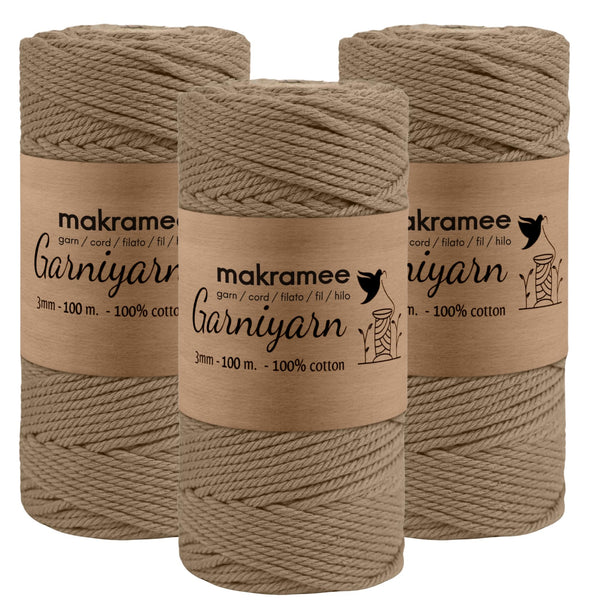 GARNIYARN Makramee Garn 3mm 3er-Set 300m Latte