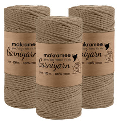 GARNIYARN Makramee Garn 3mm 3er-Set 300m Latte