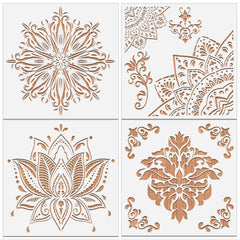 MWOOT 4 Pieces Mandala Drawing Stencils for Wall Painting Supply,Reusable Large Templates for Canvas Fabric Wall Decors Art Set,Mandala Design Drawing Plastic Stencil for DIY Art Beginners (30x30CM)