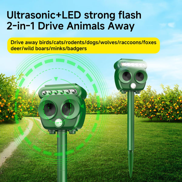 Ultrasonic Animal Repellent,Solar Powered animal Repellent, Garden Repellent, Animal Repellent Dog Scarer Deterrent for Wild AnimalsSuitable for Repelling Cats,Foxes,Squirrels, Pigeons, Rodents