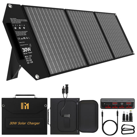 Mesuvida 100W Solar Panel Charger Portable Foldable with USB C and USB A 18V MC4 DC Fast Charging for Camping Backpacking Travel iPhone LG Google Cell Phone Power Bank Generator Power Station