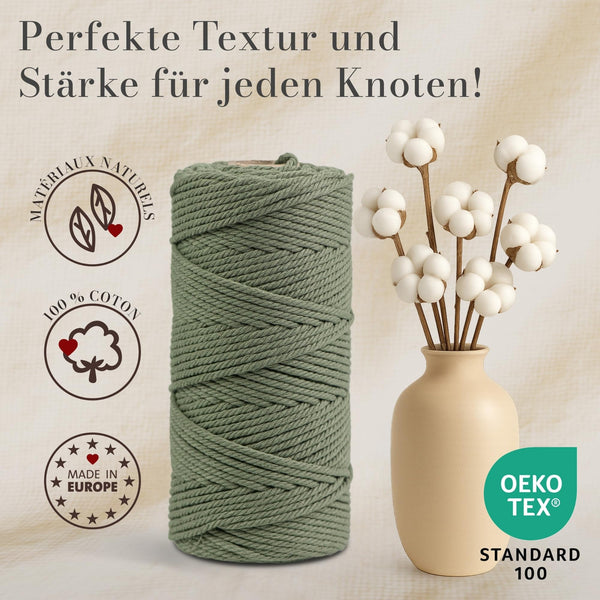 GARNIYARN Makramee Garn, Sage Green, 3mm x 100m