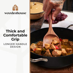 Wooden Spoons Cooking Utensils - Teak Wooden Utensil Set of 12 Pcs with Holder, Spoon Rest & Hanging Hooks, Non-Stick and Heat Resistant Kitchen Accessories by Woodenhouse