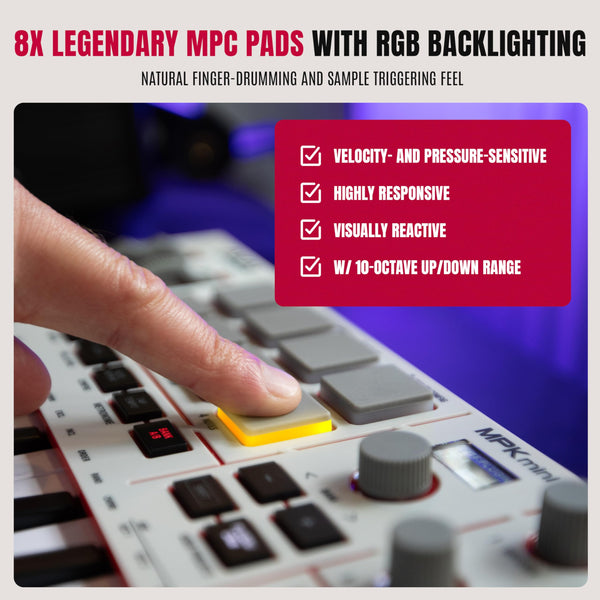 Akai Professional MPK Mini IV USB-C MIDI Keyboard Controller for Beginners and Producers - MPC Drum Pads, 360° Knobs, Pitch and Mod Wheels, Production Software, Native Instruments Sound Package, Grey