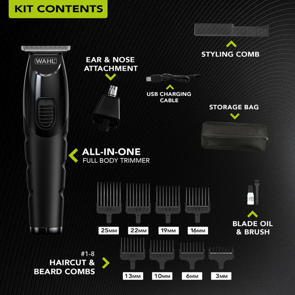 Wahl All-in-One Full Body Trimmer for Men – Cordless Rechargeable Beard, Hair & Body Grooming Kit with Hygienic Washable Blades, Lithium Battery, 210 Minute runtime, 0.2mm - 25mm, Quick Charge