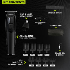 Wahl All-in-One Full Body Trimmer for Men – Cordless Rechargeable Beard, Hair & Body Grooming Kit with Hygienic Washable Blades, Lithium Battery, 210 Minute runtime, 0.2mm - 25mm, Quick Charge