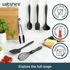 Wiltshire Silicone Whisk, Egg Whisk, Baking & Whipping Balloon Whisk, Heat-Resistant Utensil, Non-Stick, Non-Scratch, Midnight Black, 21x5x5cm