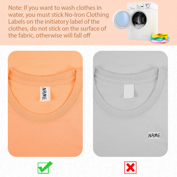 No-Iron Clothing Labels Wash Writable Self Adhesive Name Labels with Permanent Fabric Marker for Daycare, Washer and Dryer Safe (100 Pieces)