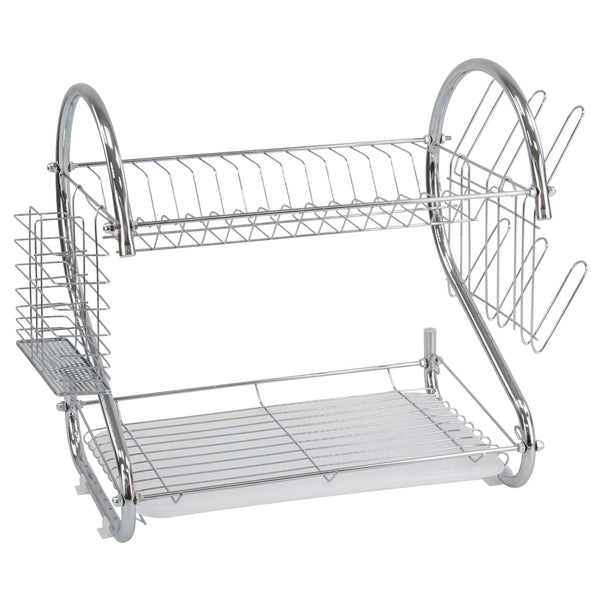 SQ Professional Dish Drainer | 2 Tier Aluminium dish drying rack | Dish Drainer with Detachable Plastic drip tray |Utensil and Cup Holder |Dish rack for Kitchen Countertop (Silver)