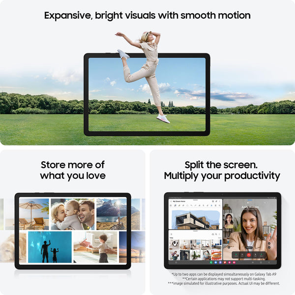 Samsung Galaxy Tab A9 Android Tablet, 64GB Storage, 4GB Ram, Large Display, Rich Sound, Graphite, 3 Year Extended Warranty (UK Version)