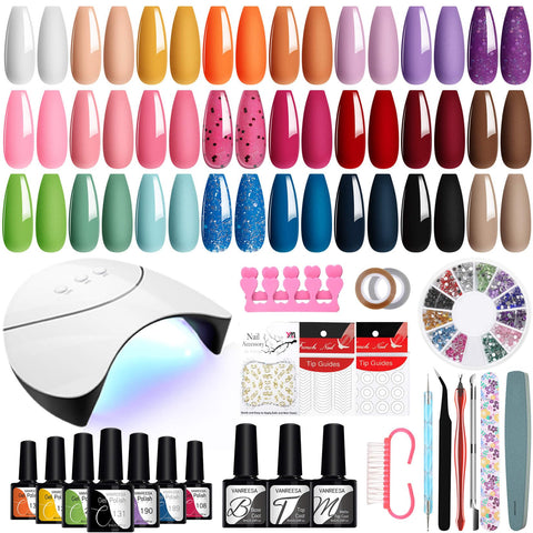 VANREESA Gel Nail Polish Set with Lamp Starter Kit 24 Colours Gel Nail Kit Gel Polish Set Red Pink Blue Glitter Summer Gel Nail Polish Kit with Base and Top Coat Nail Salon Set Gifts for Women