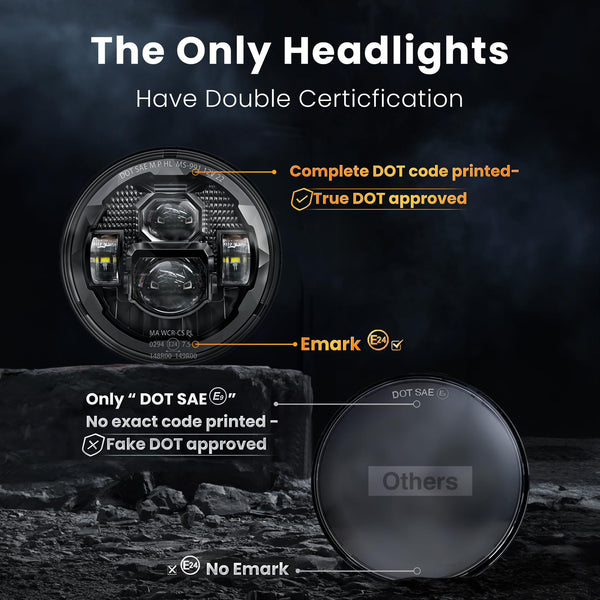 HWSTAR Pair New 1000% Bright Anti-glare 7 Inch Led Headlights Round Compatible with Jeep Wrangler JK JKU TJ LJ Chevy Ford GMC Dodge Mazda Nissan Mack VW etc DOT Approved H6024 Hi/Low Sealed Beam