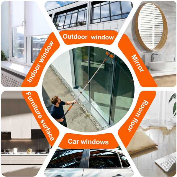 SISUPASSIE 7.2m Telescopic Window Cleaner, Professional Window Cleaning Equipment with Extendable Window Cleaning Pole and 25cm Window Squeegee, Long Reach Window Cleaner Tool for Outdoor/Indoor Use