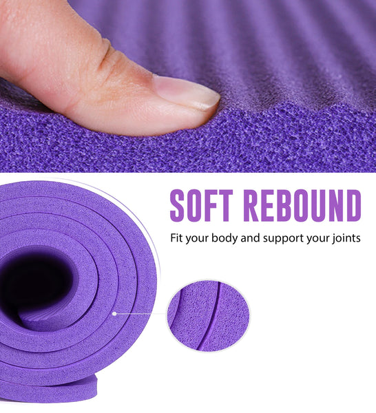 Yoga Mat Unisex Non-Slip Thick Foam Fitness Exercise Mat (10mm) Comes with Carrying Strap Lightweight Home Gym Workout Equipment for Yoga, Pilates, Stretching, Gymnastics Training & Camping