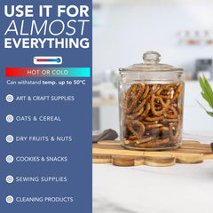 HEFTMAN Glass Jar with Lid - 2 Litre Clear, Empty Sweet Jars with Airtight Push-Top Lid - Sturdy Glass Vintage Apothecary Jars Perfect for Sweets, Coffee, Sugar, Laundry Pods Storage Container