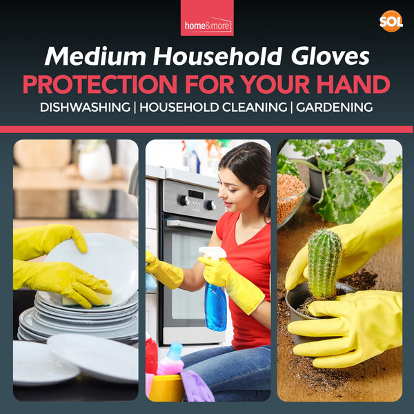 SOL 4 Pairs Household Rubber Gloves Medium | Yellow Medium Gloves | Washing Up Gloves Medium | Non Slip Cleaning Gloves | Bathroom and Kitchen Gloves | Dishwashing Gloves | Heavy Duty Rubber Gloves