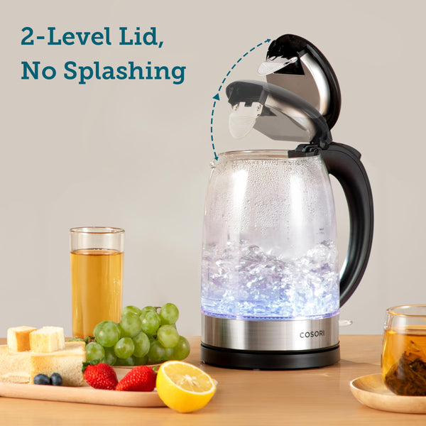 Cosori Kettle, 3000W, Food-Grade Stainless Steel Filter & Inner Lid, Glass Spout, BPA Free, Easy-Clean & No-Splash Design, Electric Fast Boil Tea Kettles With LED, Boil-Dry Protection, Black