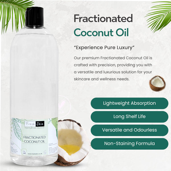 Freshskin Beauty LTD | Fractionated Coconut 1 Litre - Pure, Natural, Cruelty Free, Vegan - Moisturising & Hydrating - Ideal for Aromatherapy, Massage and DIY Beauty Recipes (1000ml)