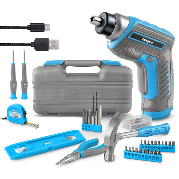 Hi-Spec 35PC General Household Tool Kit Set with 3.6V USB Electric Power Screwdriver - Essential DIY Hand Tools for Everyday Repairs, Maintenance, and New Home Essentials