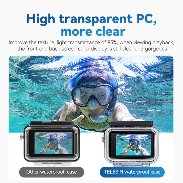 TELESIN Waterproof Case for DJI Osmo Action 5 Pro Action 4/3 Camera Underwater Housing Housing Cage Support 45M Deep Diving Snorkeling with Quick Release Mount Screw Accessories