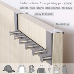 WEBI Over The Door Hooks Door Hanger,Over The Door Towel Rack with 6 Peg Hooks for Hanging,Over Door Coat Rack for Clothes,Back of Bathroom,Silver