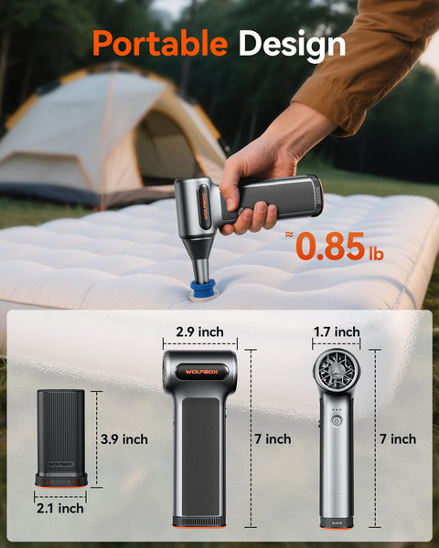 WOLFBOX MF200 Compressed Air Duster with Removable Battery, Super Power Cordless Blower - 3-Speed Adjustable, Long Life Mini Air Duster with 4 Nozzles for Computer Keyboard, Car Cleaning, Outdoor Use