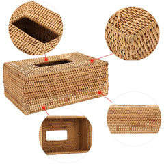 BSTKEY Rectangular Rattan Woven Tissue Paper Cover, Household Decorative Tissue Holder Cover Napkin Dispenser Organizer, Facial Tissue Box Cover for Home Office