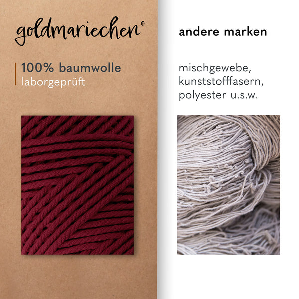 goldmariechen - Premium Makramee Garn (Burgunder) 3mm x 100m - 100% Baumwolle - Makrameegarn Baumwollgarn für DIY-Deko Wandbehang, Blumenampel, Vorhang, Traumfänger, Schlüsselanhänger, Türvorhang