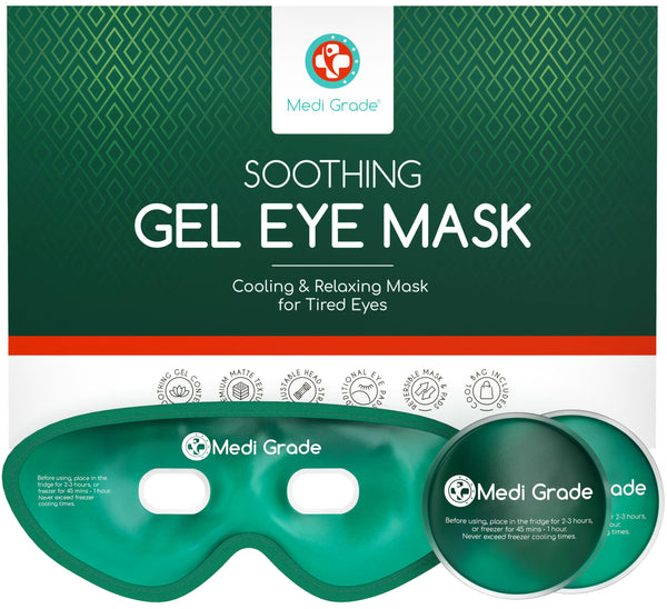 Medi Grade Cooling Eye Mask With Gel Pads and Insulated Thermo-Bag for Puffy Eyes - Ice Cold for Morning/Night Skincare Routine and Reducing Dark Circles - Soft