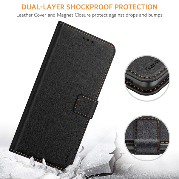 Ganbary Case Compatible with Samsung Galaxy A52s 5G/ A52 5G&4G, Premium PU Leather Flip Wallet Case [Full Protection] [Card Slots] [Kickstand], Black