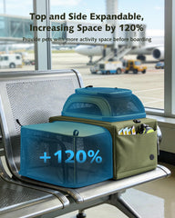Pecute Top Side Expandable Pet Carrier Airline Approved Dog Cat Carrier, Breathable Soft-Sided with Locking Zippers, Pet Travel Bag for Small Dog Cat Leakproof Pee Pad (Olive Green)