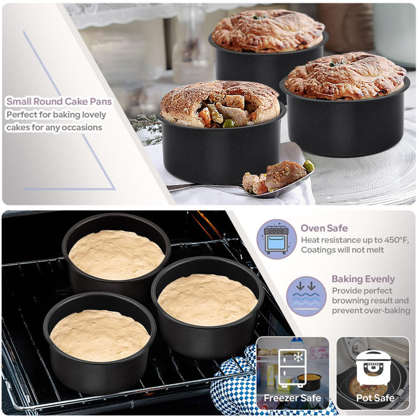 Homikit 4 Inch Cake Tin Set of 3, Stainless Steel Round Cake Mould for Small Cakes Breads, Wedding Birthday Christmas Baking, Healthy & Non-Stick, Easy Clean