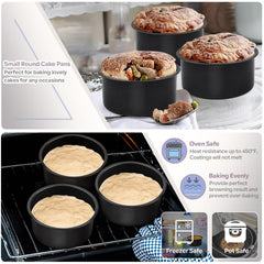 Homikit 4 Inch Cake Tin Set of 3, Stainless Steel Round Cake Mould for Small Cakes Breads, Wedding Birthday Christmas Baking, Healthy & Non-Stick, Easy Clean