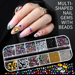 Teenitor Nail Rhinestones Nail Art Tools with 15 Sheets Gold Nail Art Stickers, 6 Boxes of Nail Charms Nail Gems Nail Pearls Nail Jewels