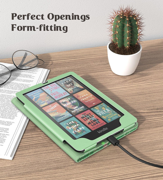 MoKo Case for 7"/6.8" Kindle Paperwhite(12th/11th Gen-2024/2021) and Kindle Colorsoft Signature Edition, Slim PU Shell Cover Case with Auto-Wake/Sleep for Kindle Paperwhite 2024, Green Flower