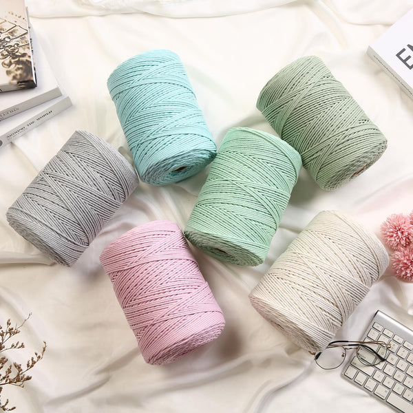 GOHOF Macrame Cord 3mm x 450m Premium Cotton Macrame Rope, 4 Strand Twisted Soft Cotton Cord, One of The Most Perfect Materials for Macrame Art, Cotton String Without Chemicals (Beige)