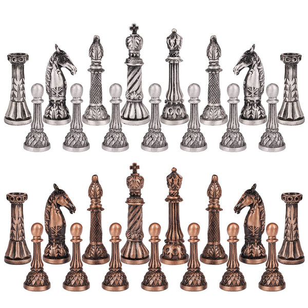 Retro Metal Chess Set for Adults – 15 Inch Marbling Chess Board with Chess Pieces – Travel Chess Set with Metal Pieces – Folding Chessboard – Ideal for Beginners and Professional Players