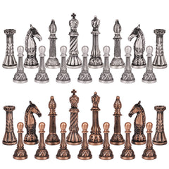 Retro Metal Chess Set for Adults – 15 Inch Marbling Chess Board with Chess Pieces – Travel Chess Set with Metal Pieces – Folding Chessboard – Ideal for Beginners and Professional Players