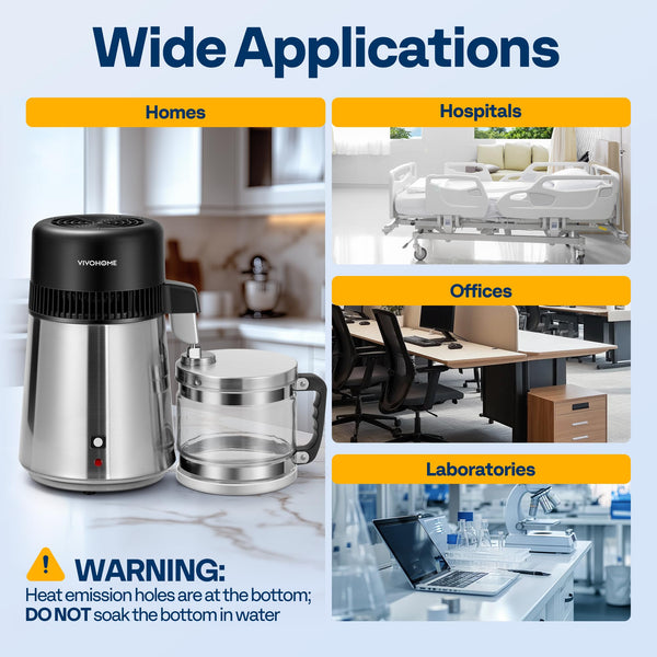VIVOHOME Water Distiller 304 Stainless Steel 4L BPA Free Countertop Distilling Machine with Glass Container and Smart Switch for Pure Water at Home or Office