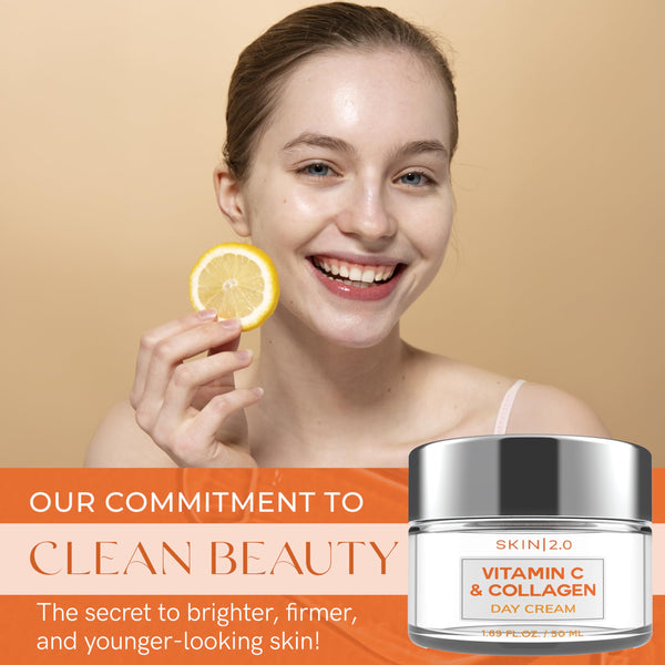 Skin 2.0 Vitamin C & Collagen Face Moisturizer - Anti-Aging, Skin Tightening - Brightening, Clean Beauty, Cruelty-Free, Korean Skincare For All Skin Types - 1.69 Fl Oz