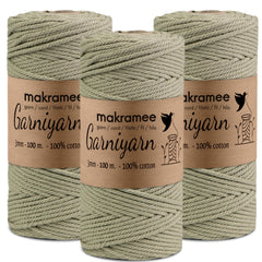 GARNIYARN Makramee Garn 3mm 3er-Set 300m, Olive Green