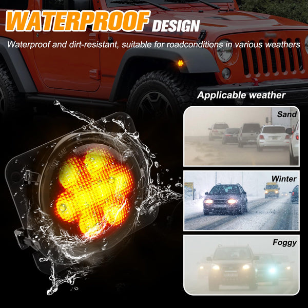 OZ-LAMPE 2Pcs LED Side Indicator for Jeep Wrangler JK 2007-2015, Amber LED Turn Signal Light Repeater, Canbus Design Error Free LED Side Marker, Smoked Lens