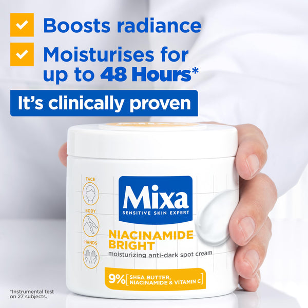 Mixa Cream, Niacinamide Bright Moisturizing Anti-Dark Spot Cream, Body Care Dark Spot Corrector for Uneven Tone, with 9% Niacinamide, Shea Butter & Vitamin C, 400ml