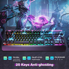 TECKNET RGB Gaming Keyboard UK Layout, USB Wired Computer Keyboard with 15-Zone RGB Illumination, All-Metal Panel, 25 Anti-ghosting Keys, 105 Keys, IP32 Water & Dust Resistant, 90% Quiet Keyboards