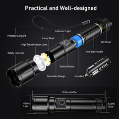 Blukar LED Torch, 500000 Lumens Super Bright Torches Led - Adjustable Focus, 5000 mAh, IP67 Waterproof, Powerful Long Lasting Handheld Flashlight for Power Cuts, Camping, Hiking, Emergency etc.