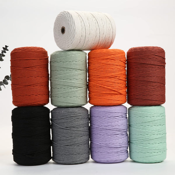 GOHOF Macrame Cord 3mm x 450m Premium Cotton Macrame Rope, 4 Strand Twisted Soft Cotton Cord, One of The Most Perfect Materials for Macrame Art, Cotton String Without Chemicals (Beige)