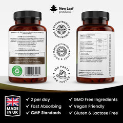 Ashwagandha KSM-66 and Lions Mane Capsules - High Strength 2000mg KSM-66 Ashwaghandha Root Extract and Lions Mane Mushroom Extract - 120 Vegan Capsules with Black Pepper - UK Made by New Leaf