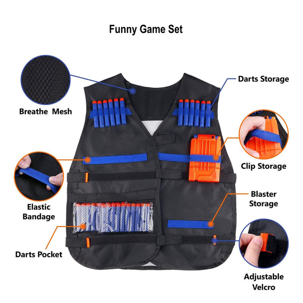 LUUFAN Tactical Vest Kit for NERF Guns with Reload Clips, Refill Darts, Wrist Band, Tactical Mask Protective Glasses for Boys Girls Kids Birthday Thanksgiving Gift