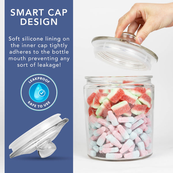 HEFTMAN Glass Jar with Lid - 2 Litre Clear, Empty Sweet Jars with Airtight Push-Top Lid - Sturdy Glass Vintage Apothecary Jars Perfect for Sweets, Coffee, Sugar, Laundry Pods Storage Container