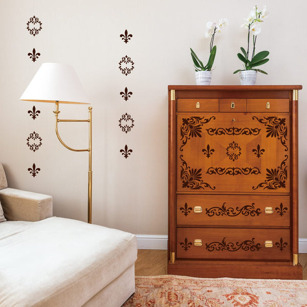 INFUNLY 4PCS Corner Stencils for Painting Flower Border Wall Stencil Large Square Lace Tile Stencil Corner Furniture Stencils Reusable DIY Art Craft Template for Wood Walls Canvas Paper Fabric Floor